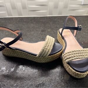 Kate Spade Blue and Tan Wedge Espadrilles